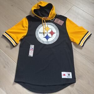 Mens Mitchell & Ness Pittsburgh Steelers Buzzer Short Sleeve Hoodie M